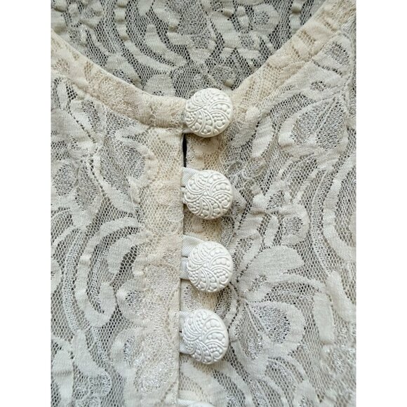 Vtg 90s Lace Romantic Dress Sz L Button Front Tie Back Victorian Fairy Whimsical - Picture 5 of 16